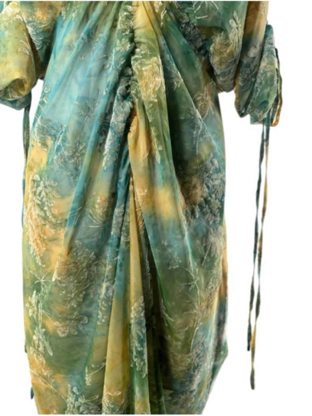 Green Ruched V-Neck Midi Dress - Picture 5 of 14